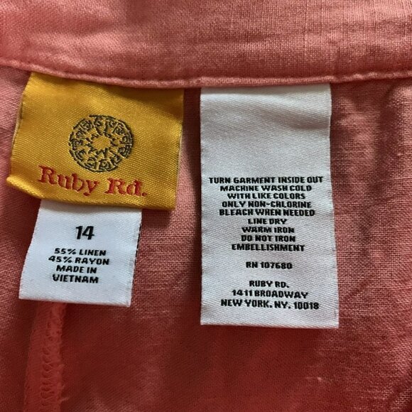 Ruby Rd Linen Blend Coral Cropped Pants Size 14 - Picture 5 of 5